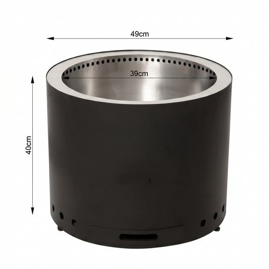 Brasero sin humo - Fogón - Negro - Acero inoxidable 50 cm + Parrilla