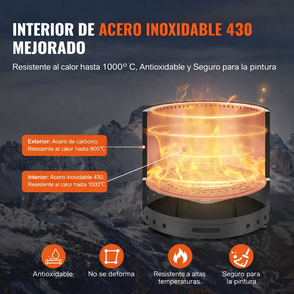 Brasero sin humo - Fogón  - Negro - Acero inoxidable 70 cm