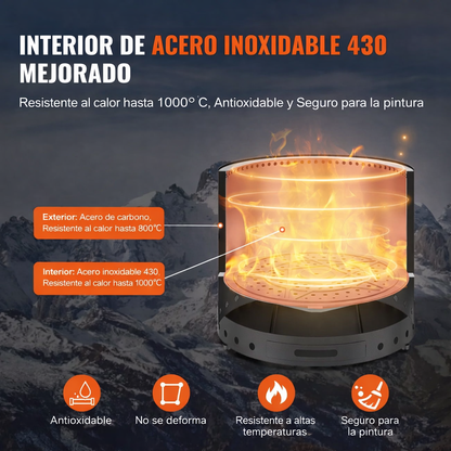 Brasero sin humo - Fogón  - Negro - Acero inoxidable 70 cm