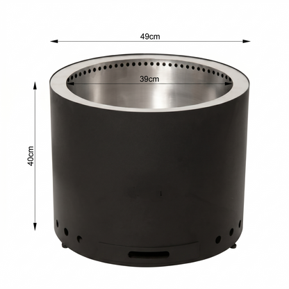 Brasero sin humo - Fogón - Negro - Acero inoxidable 50 cm + Parrilla